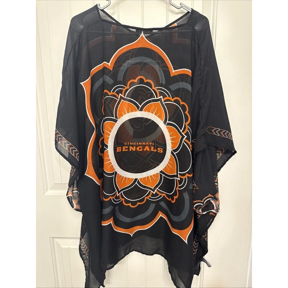 Cincinnati Bengals Littlearth NFL Sheer Caftan with Flower Design One Size